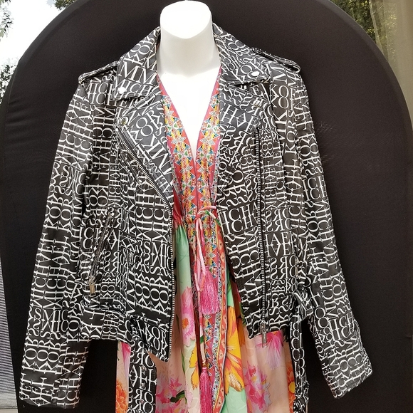 Michael kors Newspaper logo Print Leather jacket Black/white - Picture 9 of 16